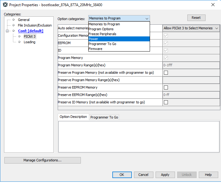 Set Power on PICKIT3