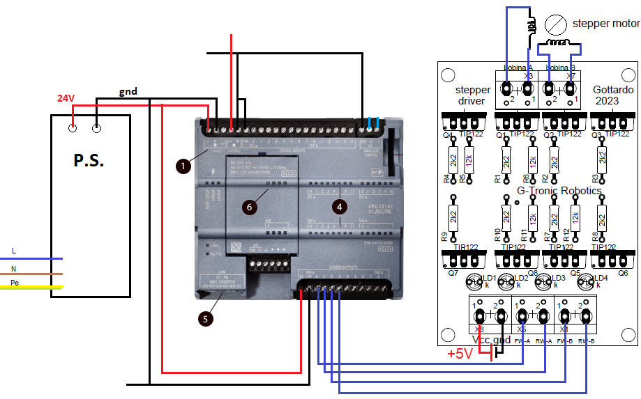 cablaggio dual bridge stepper motor layout